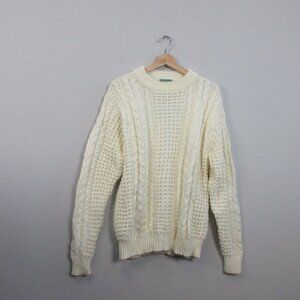 Outreach Cable Knit Sweater Women L Ivory Acrylic Fisherman Pullover Vtg 516